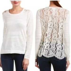 CAbi Ivory White Sophia Lace Back Long Sleeve Top/Sweater Size Medium